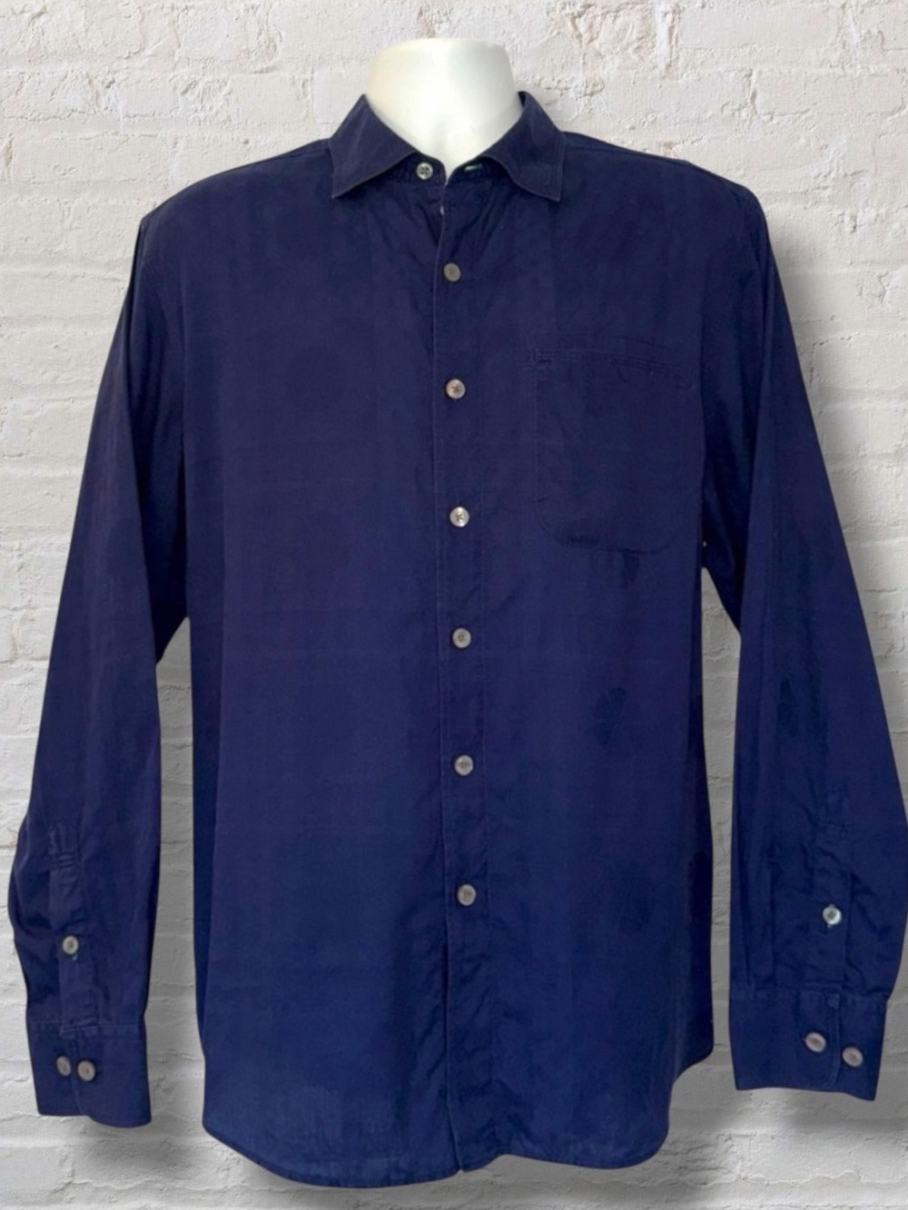 Tommy Bahama Jeans Navy Blue Long Sleeve Button Down Cotton Shirt Men’s Large